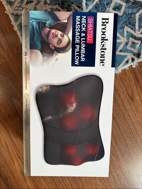 Brookstone Black Shiatsu Neck & Lumbar Massage Pillow with Red Nodes
